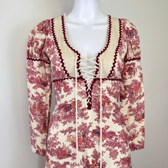 RARE Vintage 60's 70's Gunne Sax Black Label Pink Toile Prairie Maxi Dress (XS) - Picture 5 of 16